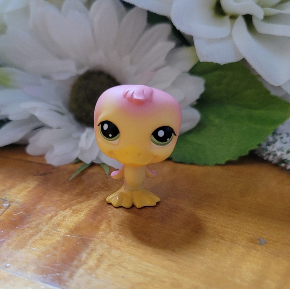 Littlest Pet Shop LPS #1002 Duck Pink Yellow Duckling Green Eyes Bird 2008 - Picture 2 of 10